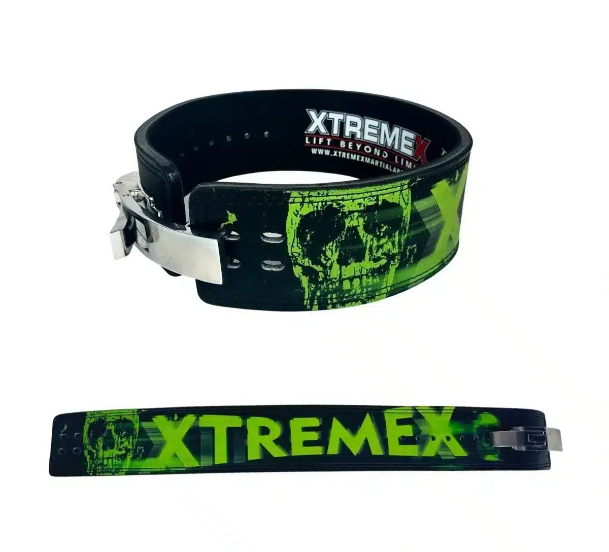Illustration of the XtremeX Powerlifting 13mm Lever Belt Green Reaper